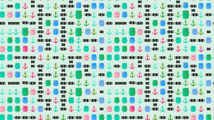 Seamless pattern of cartoon monsters and anchors © minar