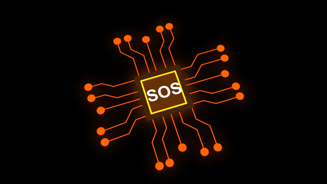 Emergency SOS microchip icon activates urgent rescue communication. Modern SOS microchip icon triggers safety alerts. Sleek SOS microchip icon for security systems.