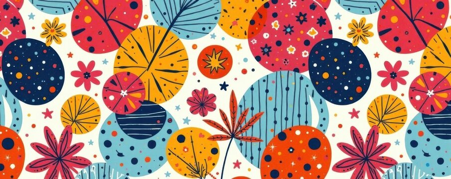 Joyful, colorful abstract shapes Simple seamless doodle pattern , print, random