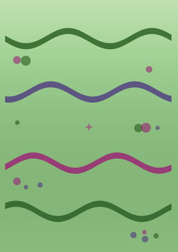 Abstract Waves and Dots: A soothing abstract composition featuring flowing waves and scattered dots in shades of green, purple, and pink, set against a soft gradient background.