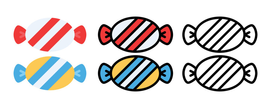 Wrapped hard candies with striped patterns presented in various bright colors candy sugar sweet wrapper graphic illustration