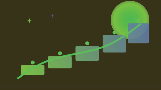 Growth Visualization: Abstract graphic depicting a stylized upward trend with rectangular blocks representing steps towards a larger goal, illustrated with a smooth.