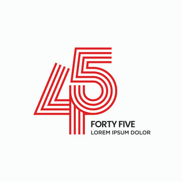Number forty five geometric modern logo design. Number 45 multi line style symbol logo icon sign banner card