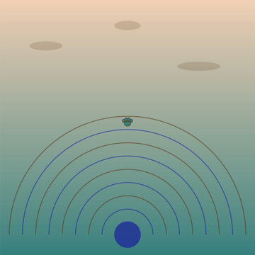 Abstract Representation of Sound Waves: A minimalist graphic illustrates abstract sound waves emanating from a central blue circle.