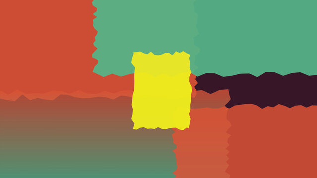 Abstract Geometric Composition: A vibrant and chaotic abstract design featuring irregular geometric shapes in contrasting colors of yellow, red, teal, and dark purple.