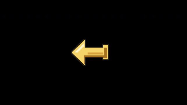 A gold pixel back arrow makes a stepped leftward navigation gesture and returns in an eight second transparent loop.