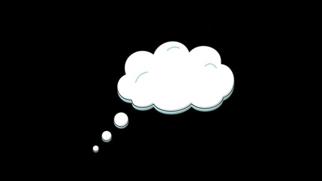 Puffy cartoon thought cloud popping up with small bubbles on transparent background seamless loop