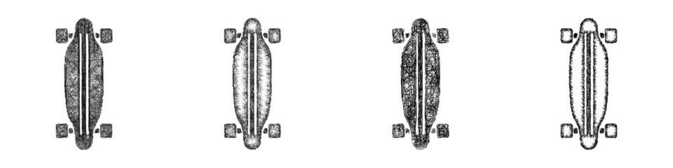 Black and white sketch skateboard longboard icon design set © David Zydd