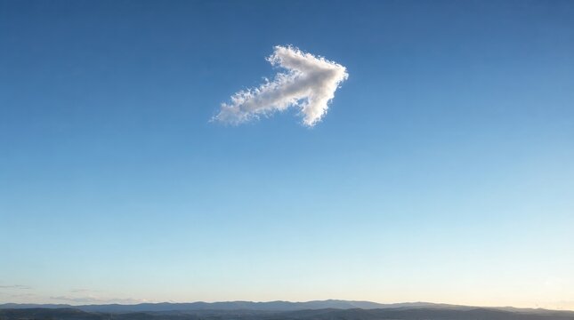 Minimalist sky background with a natural arrow shaped cloud metaphor for progress and achievement.