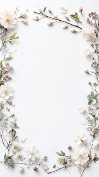 Elegant Spring Floral Border Featuring Soft Blush Blossoms And Buds On A Textured White Background