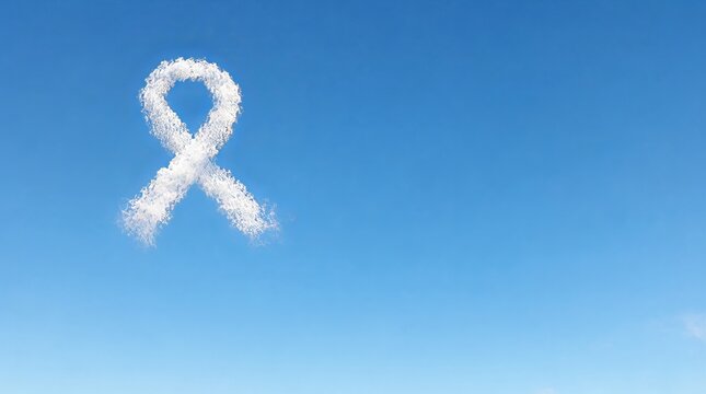 Beautiful Awareness Ribbon Shape Formed by a Natural White Cloud Against a Bright Blue Summer Sky
