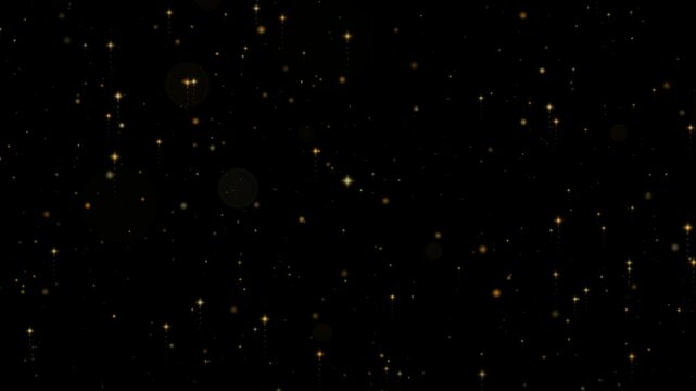 Rising gold embers with bright heads and widening sparkle trails climbing through a pure black frame in a seamless loop with three depth sizes drifting at different speeds for overlay work