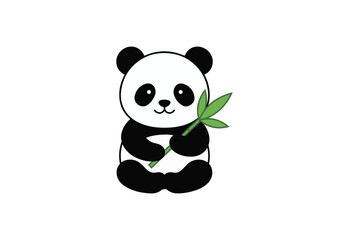 Cute baby giant panda sitting and holding a green bamboo branch flat vector illustration  © sohel