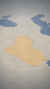 Vintage style map of Iraq highlighted in a geographical overview of the Middle East.
