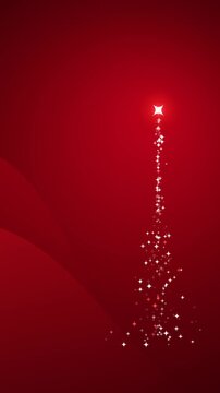 Elegant Abstract Glowing Christmas Tree with Sparkling Particles and Star on Deep Red Background