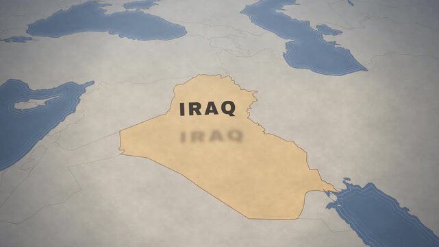 Vintage style map of Iraq highlighting the country's borders and geographic location in Asia.