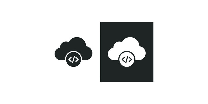 Cloud computing symbol with code brackets for software development or cloud storage services.