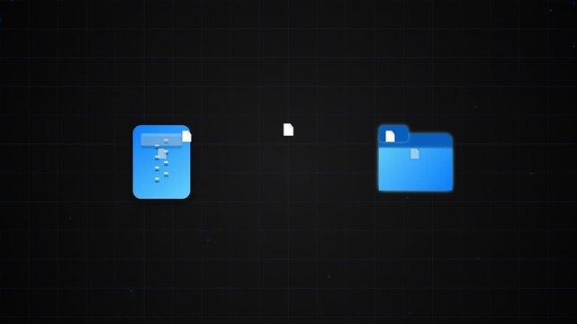 ZIP Folder Extraction Animation, Files Unzipping into Folder on Computer Desktop