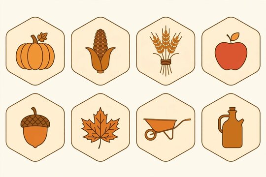Autumn Harvest Icon Set &ndash; Pumpkin, Corn, Wheat, Apple and Fall Symbols