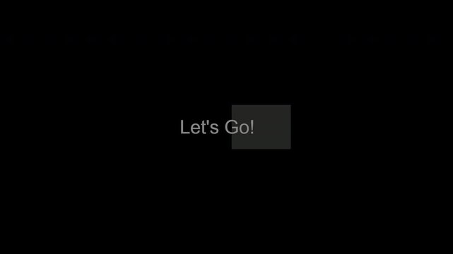 A charcoal rectangular button opens into dark Lets Go typography and an extending arrow, then returns in an eight second transparent loop.