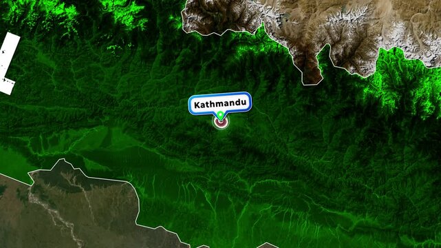 Nepal Map Animation Highlighting Kathmandu Capital Region with Location Pin