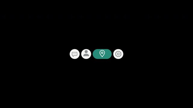 Four navigation icons expand in sequence with individual accent colours in an eight second automatic transparent loop.