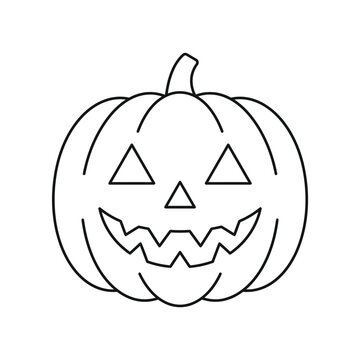 Minimalist monoline Halloween jack o lantern carved pumpkin line icon
