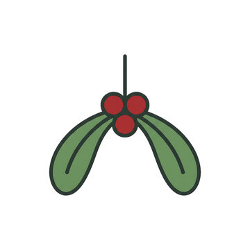Minimalist vector illustration of a festive christmas mistletoe sprig isolated on transparent background