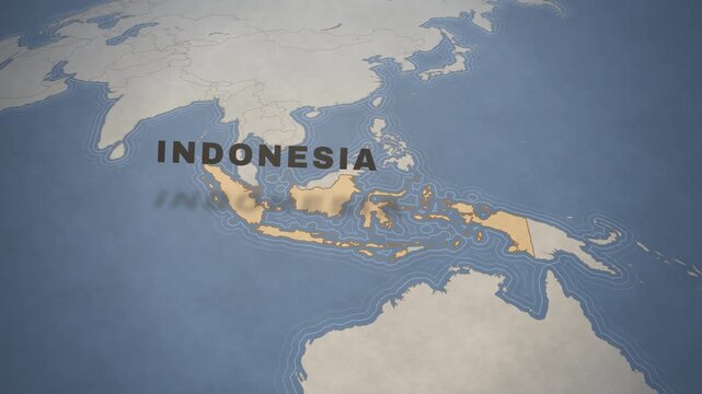 Vintage style map of Indonesia highlighting the archipelago as a travel destination in Southeast Asia.