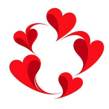 Abstract arrangement of red hearts forming a circular shape isolated on transparent background
