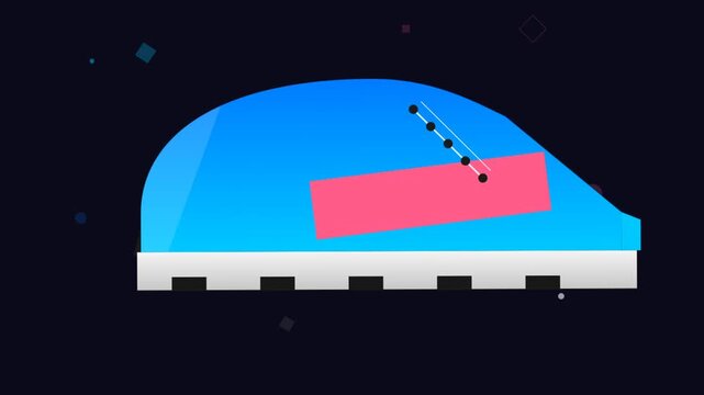 Flat design animation of a blue sneaker on a dark background