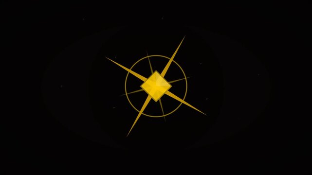 Golden diamond icon with radiating star points on black background