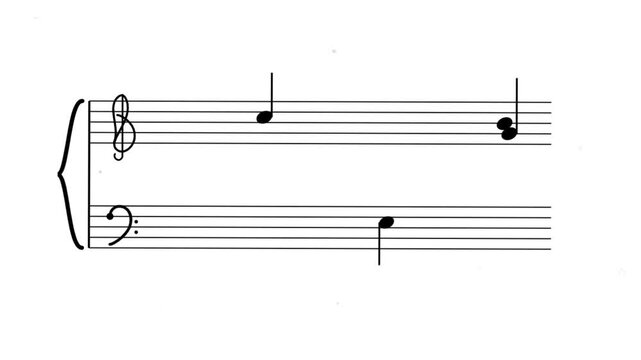 Musical notation notes on grand staff with treble and bass clefs