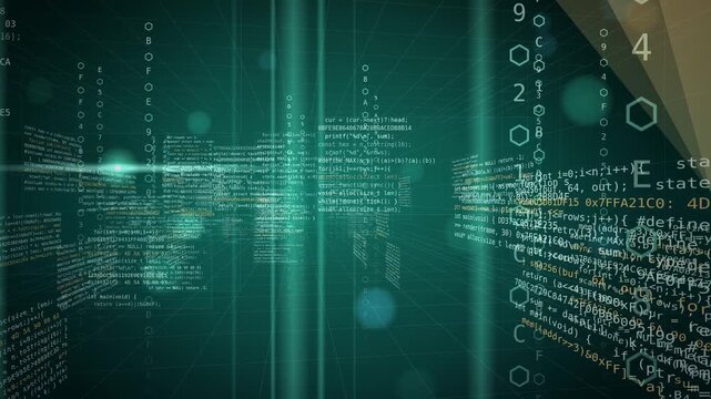 programming code background with scrolling digital data and software logic