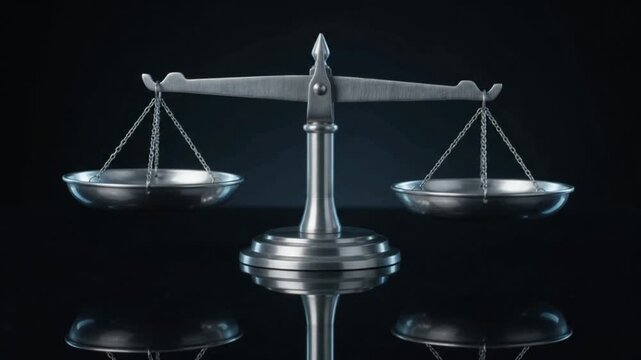 metal scales of justice balancing on dark background   