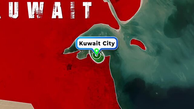 Kuwait Map Animation Highlighting Kuwait City Capital Region with Location Pin