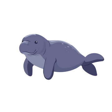 Manatee, clean flat 2D vector icon, simple shapes, white background.