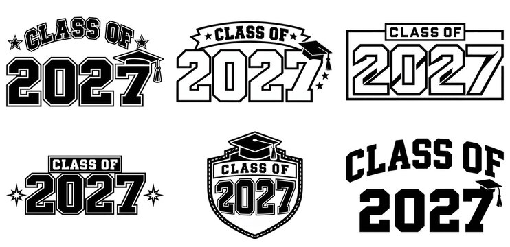 Six Black and White Class of 2027 Graduation Designs Transparent