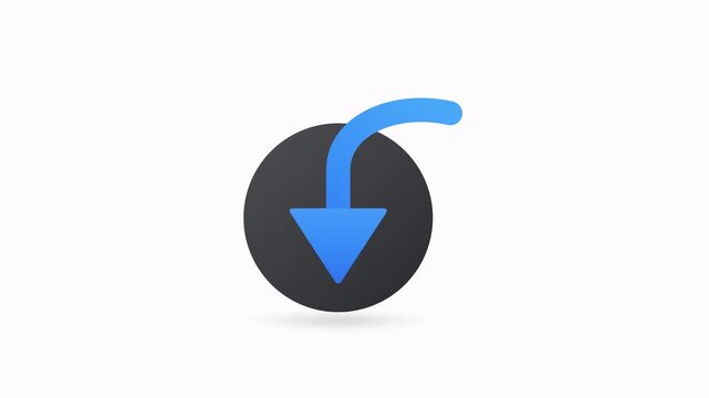 Animated blue arrow dropping into a dark circular button representing a download or subscribe action.