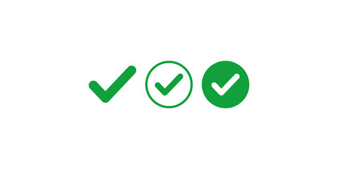 Green check mark icons set for approval success verification tick mark and correct choice button. © muhammad