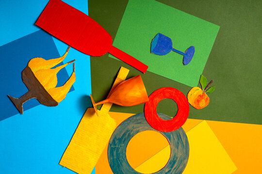 Abstract decorative still life with items carved from cardboard