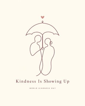 Line art people under umbrella with kindness is showing up text