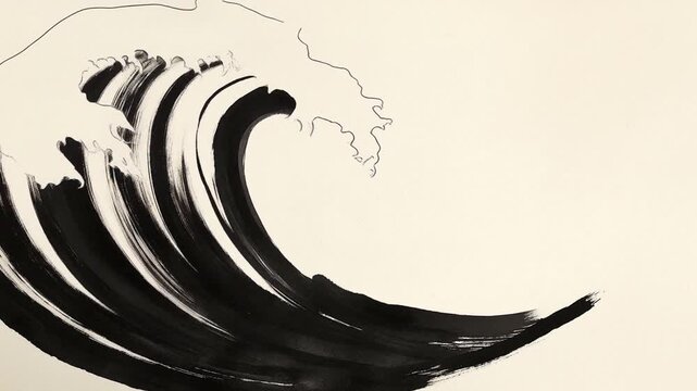 日本画のタッチで波が描かれる和風なアート