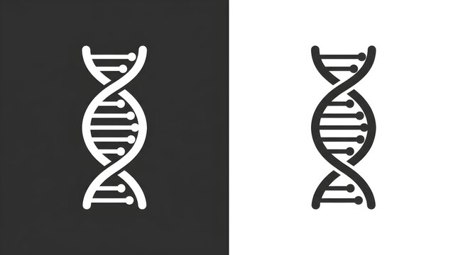 Black and white dna helix icons showing genetic structure for medical and scientific research design and biology projects