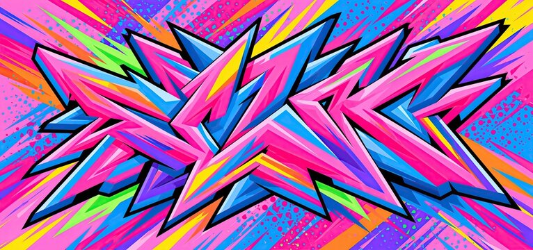 Dynamic neon street art showcasing bold shapes arranged for striking visual impact and youthful appeal.