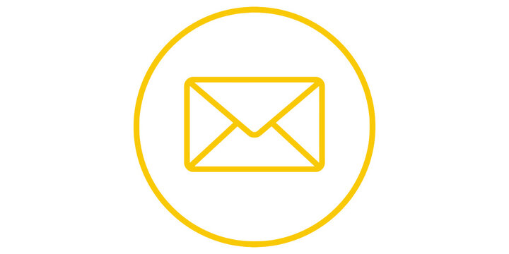 Yellow envelope icon outline for digital communication and messaging system layout interface design work.