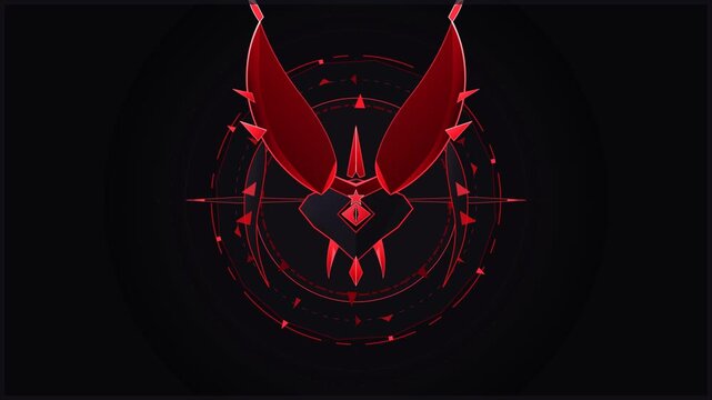 Glowing red demonic entity symbol with futuristic geometric circle HUD elements on dark background, creating a mysterious and spooky Halloween atmosphere for gaming or sci-fi themes.