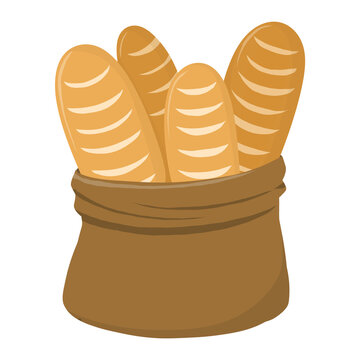 Hand drawn cartoon illustration of bread in a bag