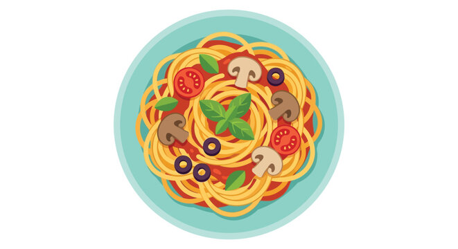 A colorful vector illustration depicts a plate of spaghetti with tomatoes pasta italianfood noodles