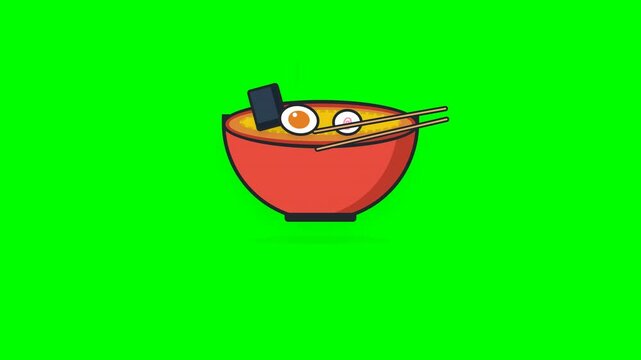 Japanese ramen bowl repeating pattern on green screen background